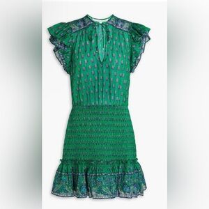 VERONICA BEARD Brindle ruffled printed cotton jacquard mini dress Size: 12